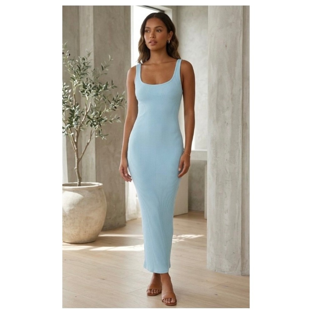 Shore Brand Light Blue Ribbed Scoop Neck Maxi Dress Small NWT